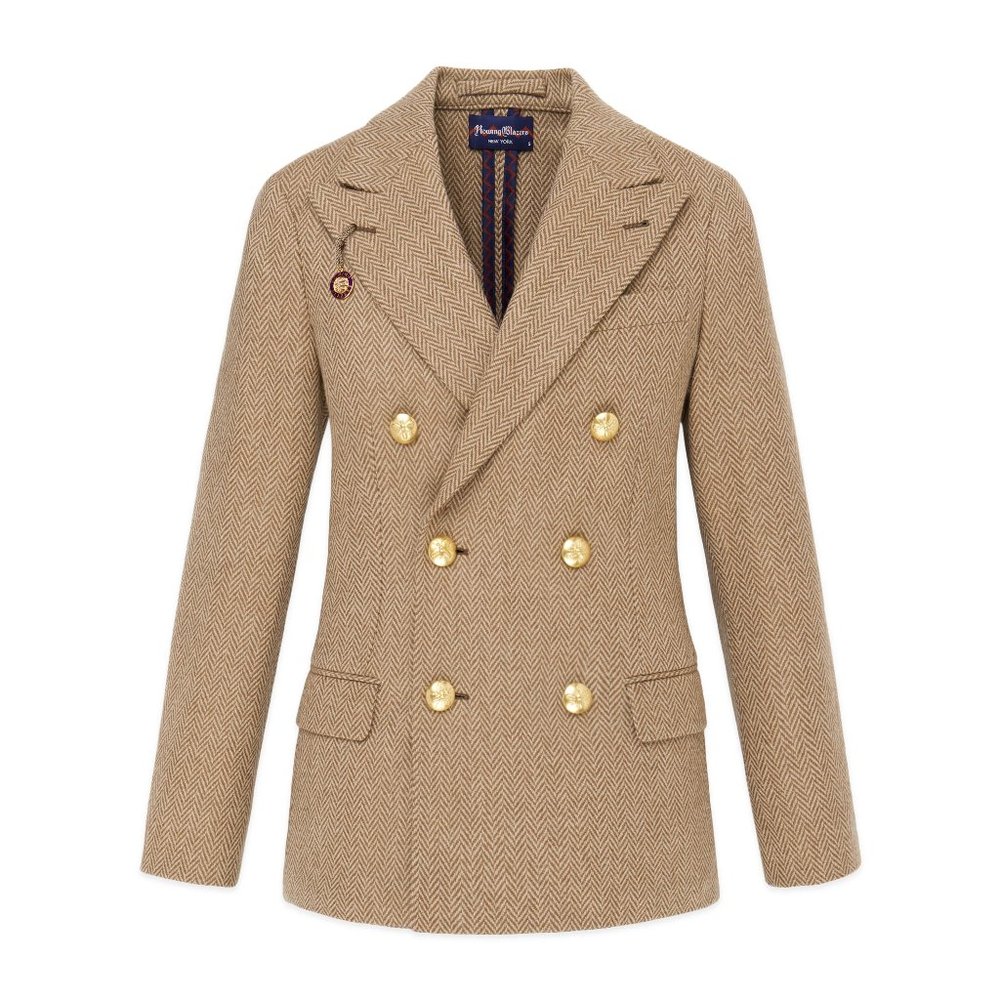 NWT Rowing Blazers Women's Brown Herringbone Double Breasted 100% Wool Blazer